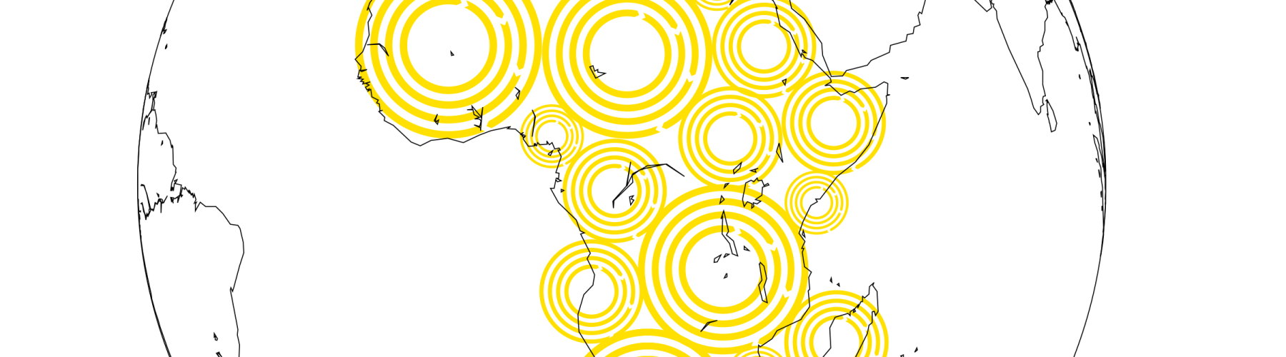 Globe with the map of Africa, with yellow circles.